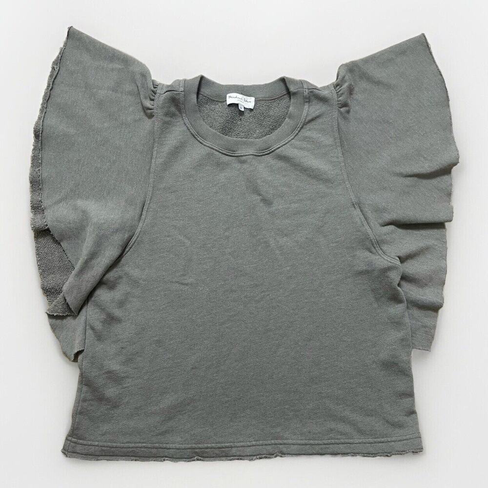 Michael Stars Gray Ruffle Sleeve Blouse